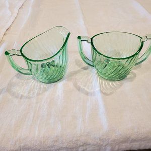 Imperial Glass Twisted Optic Green Sugar & Creamer